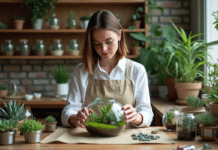 Atelier terrarium Paris : une activité zen et design Jeune femme créant un terrarium dans un atelier parisien