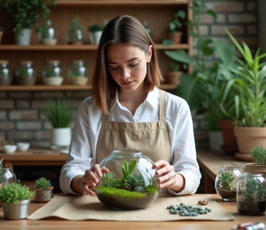 Atelier terrarium Paris : une activité zen et design Jeune femme créant un terrarium dans un atelier parisien