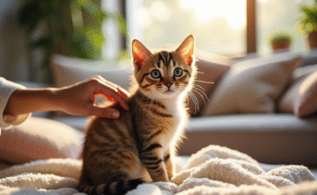 Chat nain : Comment bien s’en occuper ? Chat naine sur une couverture dans un salon lumineux