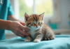 Chaton reposant sur une table de vétérinaire avec lumière naturelle