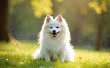 L’univers fascinant du Spitz japonais Spitz japonais assis dans un parc ensoleille