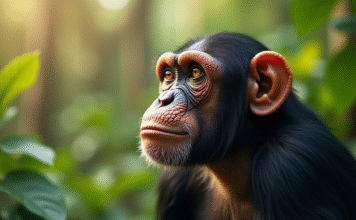 Animaux : quel est l’animal le plus intelligent ? Découvrez les champions de QI ! Chimpanzé pensif dans la forêt verte ensoleillée