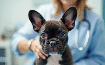 Comment choisir un chiot bouledogue français : la santé et la génétique à vérifier Chiot bulldog francais examine par un veterinaire dans une clinique lumineuse