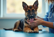 Jeune chiot berger allemand lors d'une visite vétérinaire