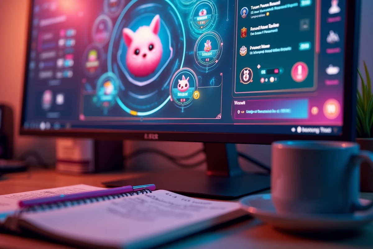 Écran d'ordinateur affichant la fiche de progression d'une Pioute rose dans Dofus 3 avec un carnet de notes de guide à côté
