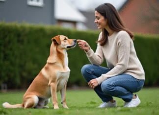 Conseils pour corriger un comportement canin indésirable : comment réagir efficacement ? Femme assise avec un chien sur la pelouse