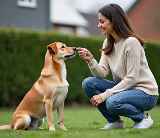 Conseils pour corriger un comportement canin indésirable : comment réagir efficacement ? Femme assise avec un chien sur la pelouse