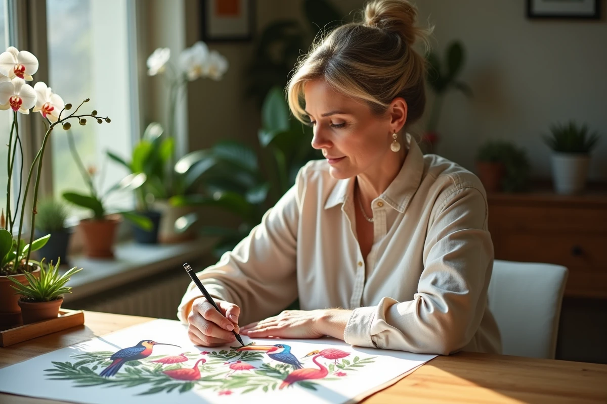 Femme coloriant un dessin d