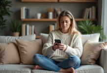 Chats : Comment savoir s’ils changent de personne préférée ? Femme assise sur un canapé moderne regardant son téléphone