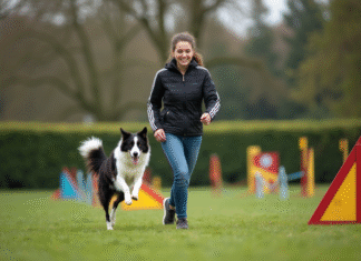 Chien agility : quel est le meilleur ? Les races à privilégier Jeune femme guide son chien d'agilité en extérieur