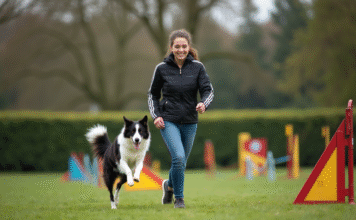 Chien agility : quel est le meilleur ? Les races à privilégier Jeune femme guide son chien d'agilité en extérieur