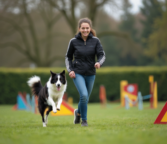 Chien agility : quel est le meilleur ? Les races à privilégier Jeune femme guide son chien d'agilité en extérieur