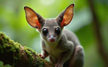 Les galagos : des animaux en G tout droit sortis de la forêt tropicale Galago perché sur une branche de mousse tropicale