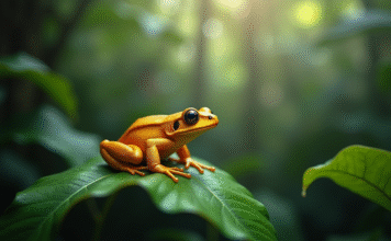 Disparition du crapaud doré : Causes et impact sur l’environnement Grenouille dorée perchée sur une feuille verte en forêt tropicale