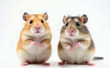 Comment distinguer le mâle de la femelle chez les hamsters ? Deux hamsters côte à côte sur fond blanc naturel