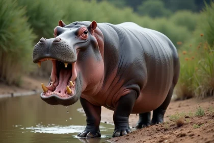 Hippopotame adulte au bord d'une rivière en Afrique