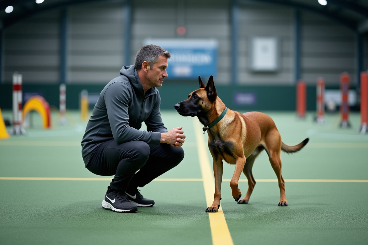 Homme et chien en compétition d