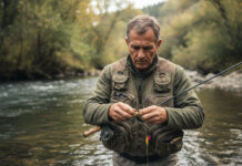 Équipement essentiel pour les sorties de pêche : focus sur la veste de pêche Homme pêcheur en veste technique au bord de la rivière