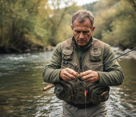 Équipement essentiel pour les sorties de pêche : focus sur la veste de pêche Homme pêcheur en veste technique au bord de la rivière