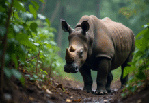 Animal le plus menacé au monde : quel est-il ? Découvrez la réponse ici Jeune rhinoceros de Java dans la forêt humide