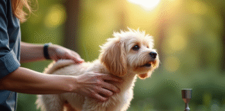 Personne douceur toilettage chien anxieux en extérieur