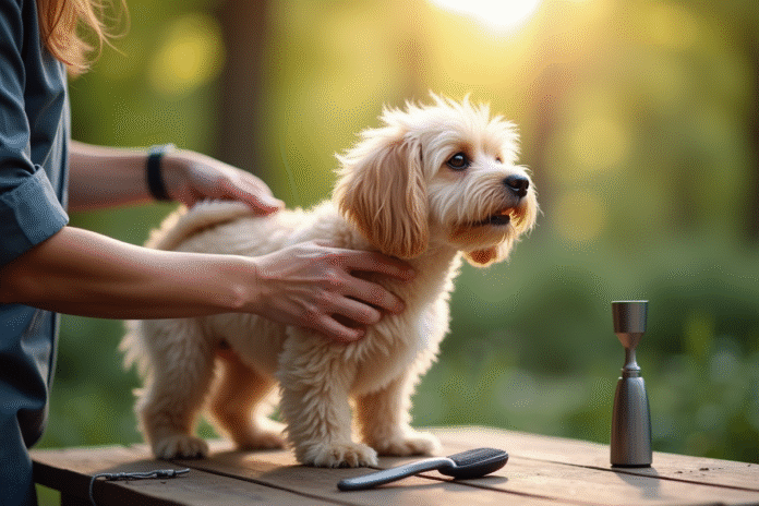 Personne douceur toilettage chien anxieux en extérieur