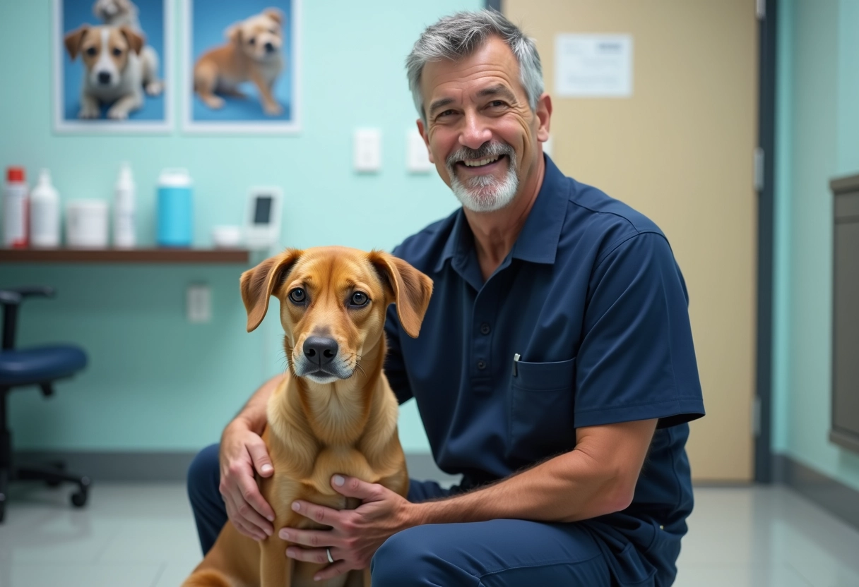 Therapeute canin avec chien guide en consultation en clinique