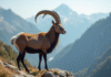 Urial debout sur un rocher en pleine lumière naturelle