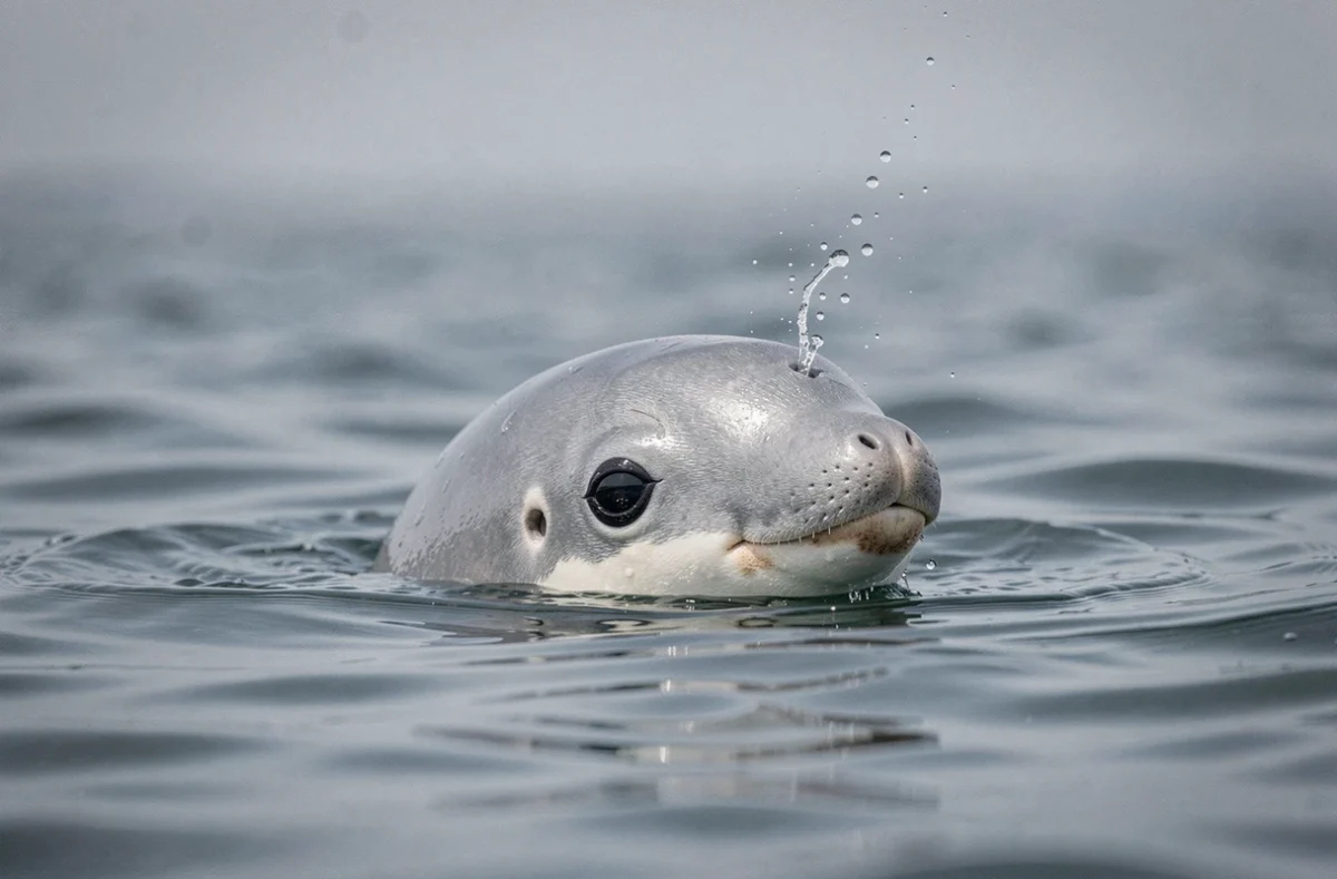 Vaquita marsouin rare émergeant brièvement à la surface des eaux du golfe de Californie, espèce en danger critique