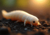 Mouche blanche en gros plan sur sol riche et sombre