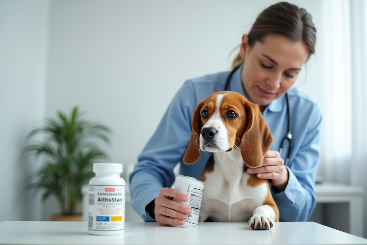 Vétérinaire examine un beagle dans une clinique moderne